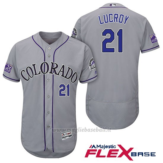 Maglia Baseball Uomo Colorado Rockies Jonathan Lucroy 21 Grigio 25th Season Flex Base